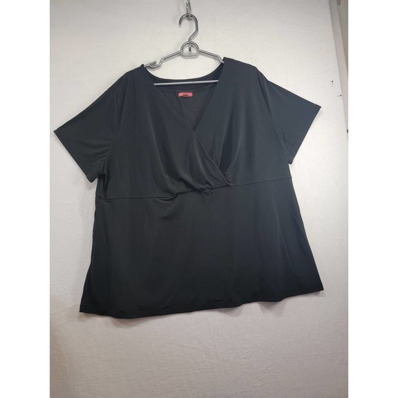 NWOT MERONA BLACK BLOUSE SHORT SLEEVE SZ 3X FIT SLIM - Picture 1 of 6